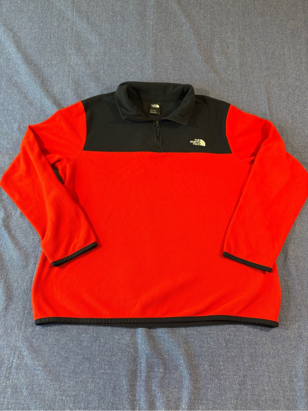 The North Face Men’s Red Fleece Zip-Up with Black Shoulder Yoke